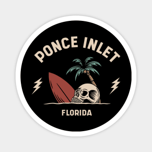 Vintage Surfing Ponce Inlet Florida // Retro Surf Skull Magnet